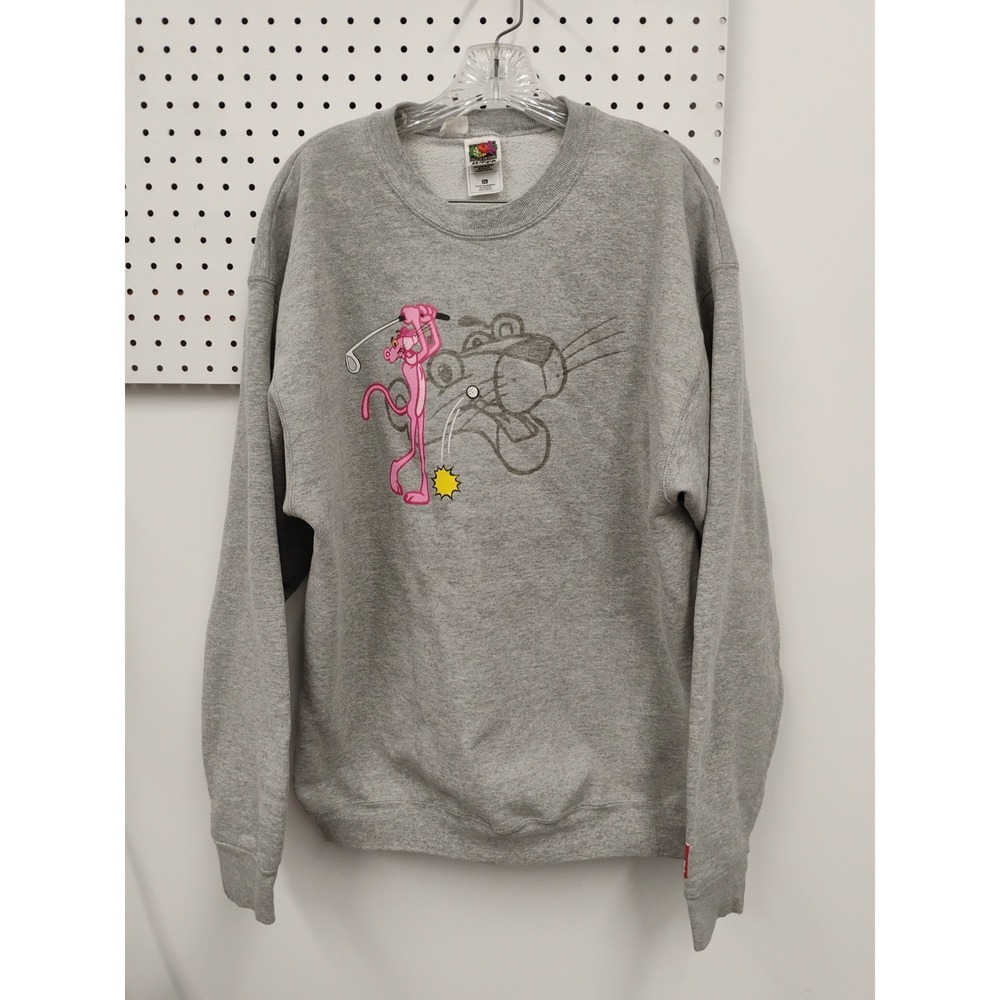 Vtg XL FOTL Pink Panther Golf Themed Gray‎ Crewneck Sweatshirt 2000 Corning